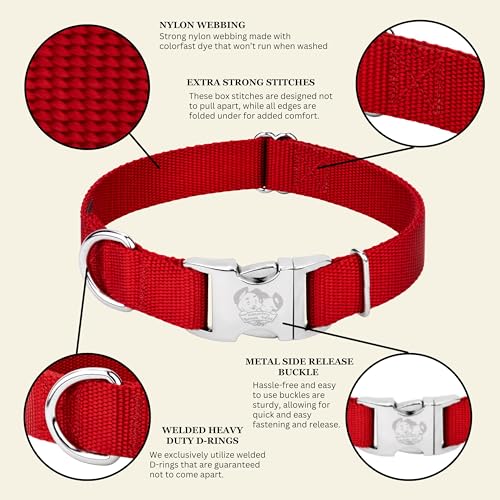 Country Brook Petz - Premium Nylon Dog Collar with Metal Buckle for Small Medium Large Breeds - 10+ Warm Colors (Medium, 3/4 Inch, Red)