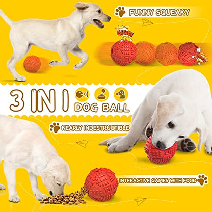 LEGEND SANDY Dog Balls Treat Dispensing, Dog Toys for Aggressive Chewers Large Breed, Nearly Indestructible Squeaky Dog Chew Toys for Large Pet, Natural Rubber Doggie Puzzle Toys, ToughTreat Ball - color: Ball-Red