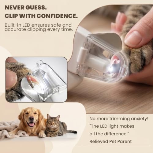 2-in-1 Dog & Cat Nail Clippers with Light, USB Rechargeable Pet Nail Trimmer, Safety Guard to Prevent Overcutting, Sharp Blade for Thick Nails, Quiet Grooming Tool for Large Small Pets - color: white