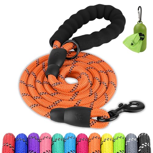Joytale Dog Leash for Large Dogs, Heavy Duty Nylon Leashes with Comfortable Padded Handle and Highly Reflective Threads, Ideal for Walking and Training, Orange, 5'×1/2'' - color: Orange, size: 5FT×1/2'' (20~120 lbs)
