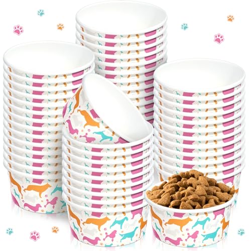 Mifoci 100 Pcs Disposable Dog Bowls 1.5 Cups Pets Disposable Feeding Bowls for Dogs and Cats Pets Paper Travel Cups for Small Medium Dogs Cats Puppy Kitten Dry or Wet Serving Food Water (Classic) - style: Classic