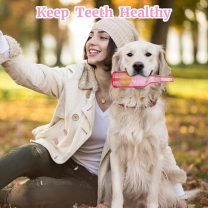 Water Bottle Dog Toy for Aggressive Chewers,Ball in Bottle Rubber Dog Toy,Cute Interactive Pet Rubber Cruncher for Dogs Aggressive Chewers Large/Medium/Small(Pink) - color: Pink