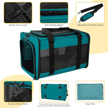 Hipubby Cat Carrier Dog Carrier for Pets Up to 16 Lbs, Soft-Sided Pet Travel Carrier for Cats and Small Dogs, Airline Approved Pet Carrying Case with Shoulder Strap & Removable Mat - Blue - color: Blue