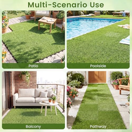 Giantex Artificial Grass Interlocking Deck Tiles, 30 PCS Fake Turf Flooring with Drainage Base, Snap-Together Outdoor Grass Tiles for Patio, Balcony, Poolside, Dog Potty Area & Indoor Outdoor Decor