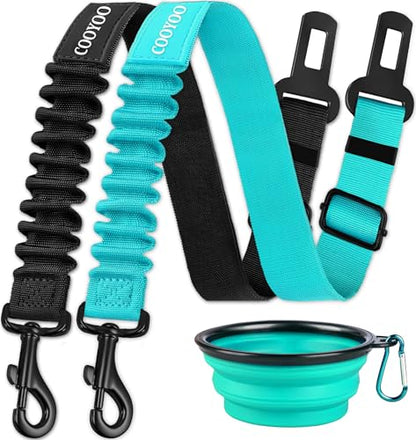 COOYOO Dog Seat Belt,3 Piece Set Retractable Dog Car Harness Adjustable for Vehicle Nylon Pet Safety Heavy Duty & Elastic - color: Set 05-Black+Teal