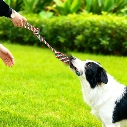 Christmas Dog Toy Set for Medium & Large Dogs - 7pcs Festive Chew Toys (5 Cotton Rope, 1 Squeaky Santa Plush, 1 Gift Bag) | Safe Durable Teeth Cleaning Holiday Dog Gifts for Heavy Chewers - color: Christmas