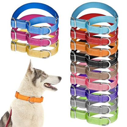 12 Pcs Martingale Collar for Medium Dogs Adjustable Pet Training Collar Reflective Dog Collar with Durable Metal Buckle Heavy Duty Nylon No Pull Martingale Collar for Small Medium Large Dogs, Large