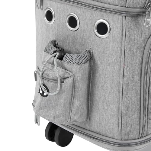 Double-Compartment Pet Rolling Carrier with Wheels, 13.78 * 10.24 * 24.01 in Ajustable Pet Carrier, 22.05 lbs Bearing Collapsible Pet Trolley Bag for Cats, Dogs, Pet Ferrets, Rabbits (Grey) - color: Grey