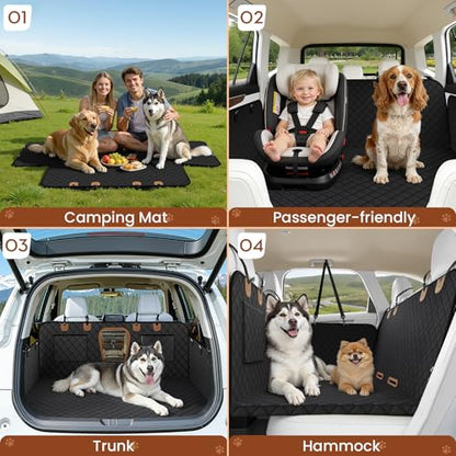 A-Pce 2025 Upgraded 600D Oxford Dog Car Seat Cover for Pets, Waterproof Scratch Resistant Nonslip Back Seat Protector, Heavy Duty Durable Pet Travel Hammock for Sedan SUV, Black - size: Standard