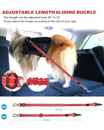 AUBELL Dog Seat Belt for Car,Updated 3-in-1 Adjustable Reflective Bungee Heavy Duty Dog Car Harness Tether with Clip Hook Latch & Buckle,Swivel Zinc Alloy Carabiner,Red - color: Red