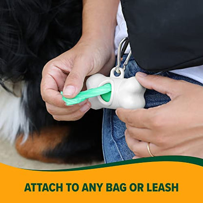 Arm & Hammer Dog Bone Shape Dog Poop Bag Dispenser With 30 Count Plant-Based Poop Bags With Activated Baking Soda; 9 x 14 Inches; White - color: White, size: 1 Count (Pack of 1)