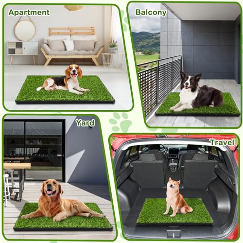 Dog Grass Pad with Tray, 34''X23'' Large Artificial Turf Grass Potty, Reusable Puppy Pee Pads for Dogs, Portable Dog Litter Box for Indoor/Outdoor Potty Training Toilet - size: Large