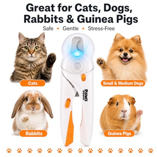 Cat Nail Clipper & Small Dog Nail Clippers with LED Light - Illuminates Nails & Bloodline for Safe, Easy Trimming - Extra Sharp, Avoid Over-Cutting - Essential Cat Supplies, White - color: White