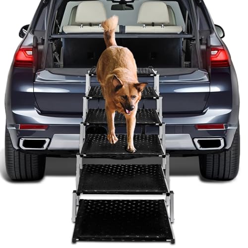 Extra Wide Stairs for Car - Foldable Dog Ramps for Large Dogs With Non-Slip Surface, Portable Steps for Cars, SUV, Truck, Support Up to 250 Lbs - color: Silver, size: Wide 6 Steps