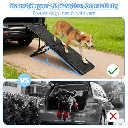 Dog Ramp for Car,33.2"x 12.8" Dog Stairs for Large Dogs with Anti-Slip Surface,Large Folding Pet Stairs for SUV,Truck with Adjustable Height,Outdoor Portable Wide Dog Steps up to 88LBS - size: Small - 33.2"L x 12"W