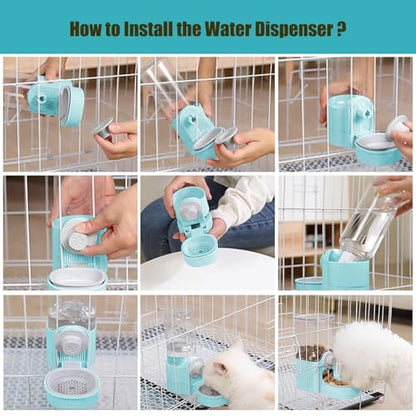 GPY Automatic Hanging Gravity Pet Feeder and Water Dispenser Set ，Automatic Rabbit Feeder and Dog Water Dispenser for Dogs Cats Pets Animals Large Capacity (Blue Water Feeder&Food Feeder) (Blue) - color: Blue