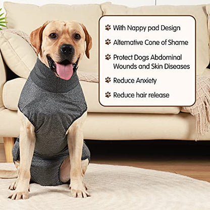 HEYWEAN Full Body Dog Diaper with a Puppy Nappies Physiological Dog Surgery Recovery Suit for Male Female Dogs - color: Grey, size: Large