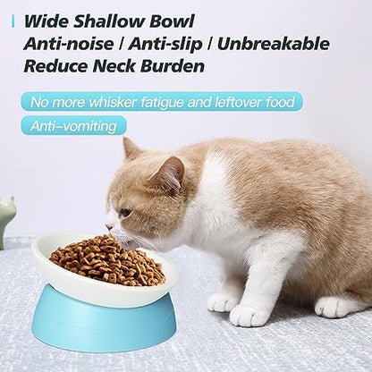 Ravitat 2Pcs Elevated Cat Food Bowl - Adjustable, Anti-Slip & Anti-Noise, Protects Pet's Spine - Thickened Plastic, 17 Oz - color: Milky White, Light Blue & Milky White, Pink