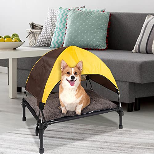Dog Travel Cot, Elevated Dog Cot with Canopy, Travel Outdoor Camping Dog Bed with Washable Pad, Folding Outdoor Raised Elevated Cooling Dog Cot Beds for Small Dogs - color: Pet camp bed+cushion+ceiling