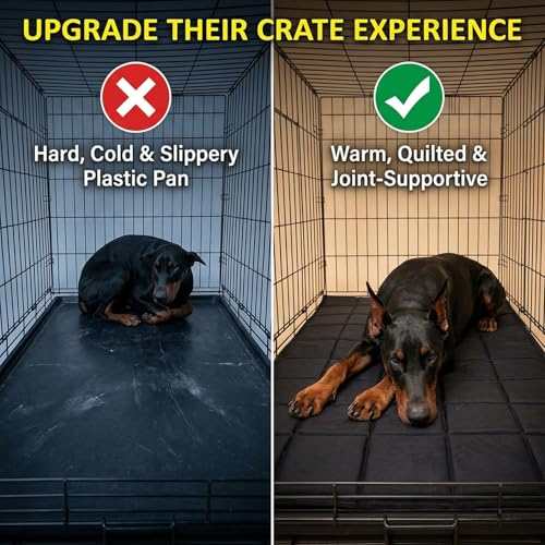 Chew Proof Dog Crate Pad – Indestructible Durable Crate Pad for Aggressive Chewers, Quilted Washable Waterproof Tough Kennel Mat, Replacement for Cage Tray, Indoor & Outdoor, 22″×16″, Black