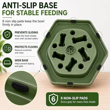 Slow Feeder Bowl for Small & Medium Cats & Dogs - Durable Slow Feeding Bowl with Non-Slip Base - Anti-Choking Puzzle Food Bowl for Dogs That Helps Mental Stimulation & Reduces Fast Eating-Green - color: Green