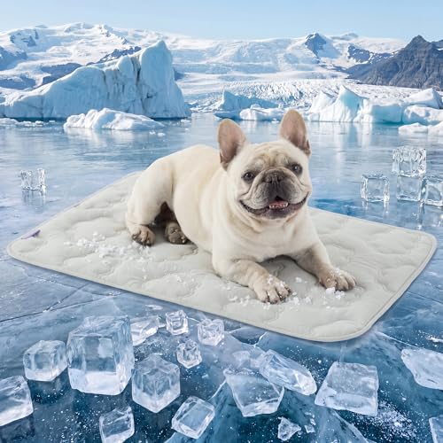 LE SURE Dog Cooling Mat for Medium Dogs - Q-Max>0.5 Breathable Thin Cool Crate Pad for Puppy with Chill Fiber and Innovative Mesh Base Design, Portable Washable Pet Kennel Mat for Summer, 29x21,Grey - color: Grey, size: 29" x 21" (Medium)