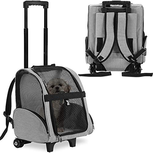 KOPEKS Deluxe Backpack Pet Travel Carrier with Double Wheels for Pets up to 18 Pounds - Grey - color: Grey, size: 17.5"L x 13.0"W x 20.0"H