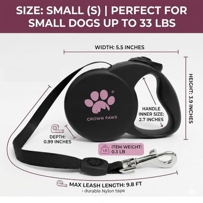 Chew Proof Retractable Dog Leash for Small Dogs up to 33lbs, 10ft Heavy Duty Dog Lead with Anti-Chewing Steel Wire Rope, Tangle-Free, One-Hand Brake & Lock, Black S - color: Black, size: Small