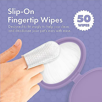 Petkin Fingertip Ear Wipes for Dogs and Cats, 50 Finger Wipes - Slip-On, Snug Fit, Micro-Bristle Fabric - Cleans Ears, Dirt, Odor and Wax - Convenient, Ideal for Home and Travel - Fresh Scent - size: 50ct
