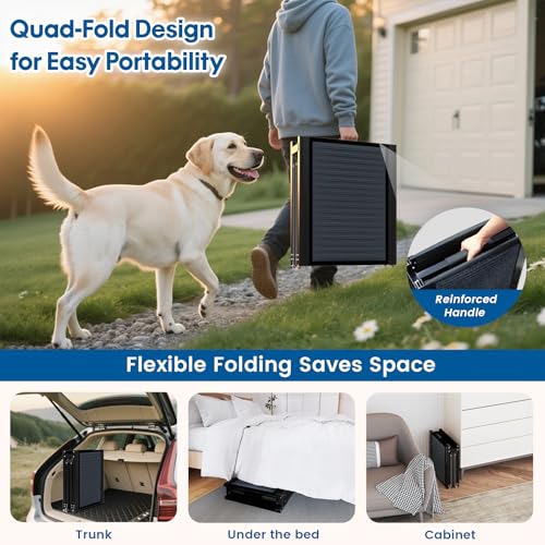 HBTower 71" Long & 17.3" Wide Folding Dog Ramp for Car, SUV & Truck – Portable Pet Ramp with Non-Slip Surface, Extra Wide Steps for Large Dogs Up to 250LBS - size: 71" L x 17.3" W