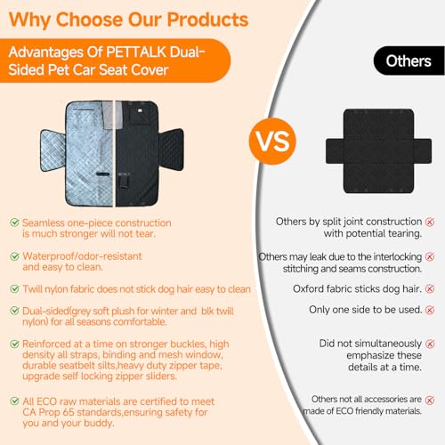 PETTALK Premium 2 Sided Design for Double Comfort Dog Car Cover for Back Seat, Waterproof Dog Hammock for Backseat Non-Slip Pet Protector, Anti Scratch Seat Cover Universal Fit for Cars SUVs Trucks