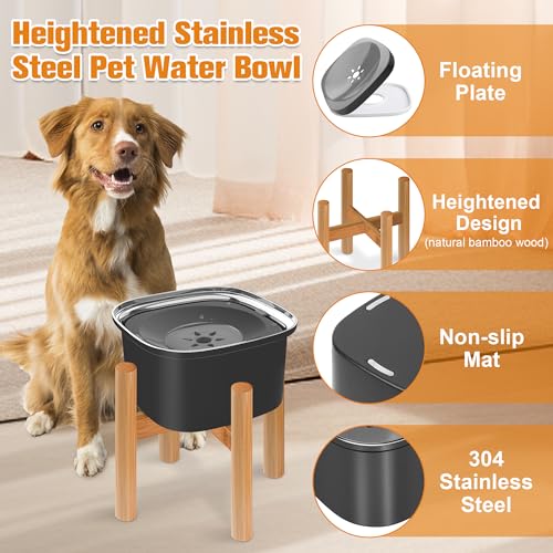 Decflow 3L Elevated Dog Water Bowl, Stainless Steel Raised Slow Water Bowl with Stand, Large Capacity No Spill Dog Dispenser for Small, Medium and Large Dogs - color: Black