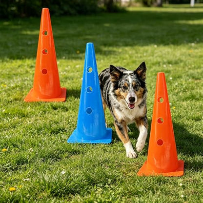 TNZMART Dog Agility Jumps Hurdles and Weave Poles Training Equipment Set Adjustable Dog Cones Obstacle Course for Backyard Portable Canine Exercise Kit with Carry Bag (Mix 4, 19 in) - size: 19 in