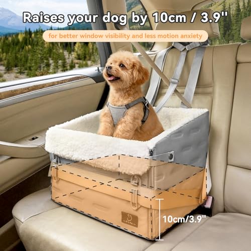 Dog Car Seat for Front or Back Seat – Patented Safety Buckle, Booster Seat for Small Dogs & Puppies up to 35 lbs, Elevated with Washable Cover, Fits Cars/SUVs/Trucks