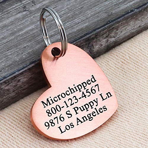 Ultra Joys Custom Personalized Pet ID Tag - Brushed Stainless Steel Heart in Rose Gold, Large - size: Large