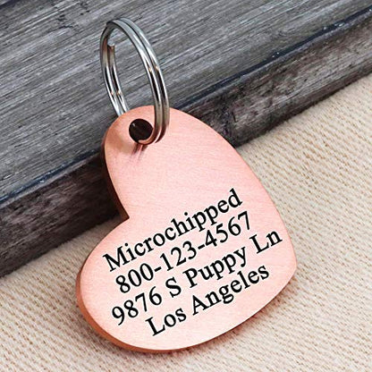 Ultra Joys Custom Personalized Pet ID Tag - Brushed Stainless Steel Heart in Rose Gold, Large - size: Large