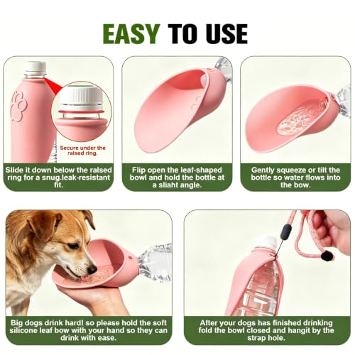 Portable Dog Water Bottle Attachment, Slip-On Pet Water Bowl for Walks | Silicone Dog Drink Dispenser, Fits Standard Water Bottles,Ideal For Daily Hiking & Travel, Quick Rinse & Easy Setup - color: Pink
