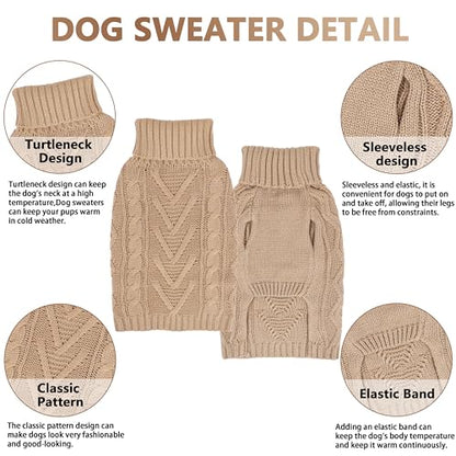 Dog Sweaters for Small Dogs Warm Dog Clothes Winter Chihuahua Clothes Girl Boy Puppy Sweater Knitted Doggy Coat Soft Mini Dachshund Sweater with Turtleneck Pullover Design(Khaki, X-Large) - color: Khaki, size: X-Large