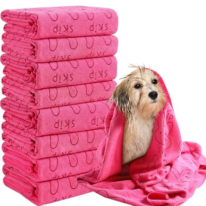 Peryiter 8 Pcs Dog Drying Towels Bulk 55'' x 28'' Pet Grooming Absorbent Microfiber Dog Bath Towels Quick Drying Puppy Bathing Towel for Small Medium Large Cats Pets Bathing Grooming(Pink) - color: Pink
