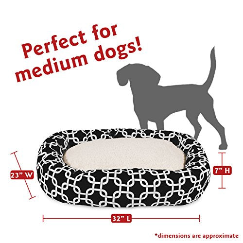 Majestic Pet 32 Inch Links Sherpa Calming Dog Bed Washable – Cozy Soft Round Dog Bed with Spine for Head Support - Fluffy Donut Dog Bed 32x23x7 (inch) – Round Pet Bed Medium - BLACK - color: Black, style: 32 in.