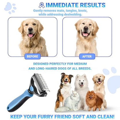 2026 New Double-Sided Deshedding Dematting Tool, Undercoat Rake for Dogs & Cats, Extra-Wide Dog Grooming Brush & Deshedder Comb for Long Hair (Pink) - color: Pink