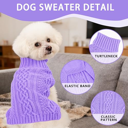 Dog Sweaters for Small Dogs Knit Puppy Sweater Fall Winter Dog Clothes Warm Sleeveless Chihuahua Clothes Doggy Turtleneck Pullover Sweater Solid Twisted Pet Cat Outfit(Purple, X-Small) - color: PURPLE, size: X-Small