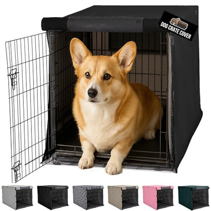 GORILLA GRIP Dog Crate Covers Compatible with Amazon Basics Dog Crates, All Sides Open, Privacy Cover Fits 30" Wire Kennel, Breathable Mesh Windows, Light Reducing Puppy Training Cage Topper, Black - color: Black, size: 30" X 19" X 21"