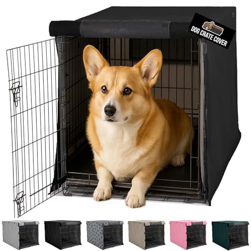 GORILLA GRIP Dog Crate Covers Compatible with Amazon Basics Dog Crates, All Sides Open, Privacy Cover Fits 30" Wire Kennel, Breathable Mesh Windows, Light Reducing Puppy Training Cage Topper, Black - color: Black, size: 30" X 19" X 21"