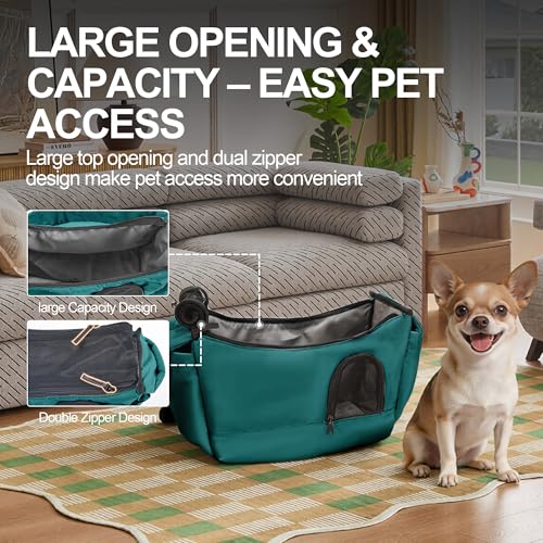 Dog Carrier Sling for Small Dogs & Cats Hand-Free Puppy Sling Purses with Storage Bag and Adjustable Shoulder Strap, Pet Sling Carrier Up to 8.8 Lbs (Blue)