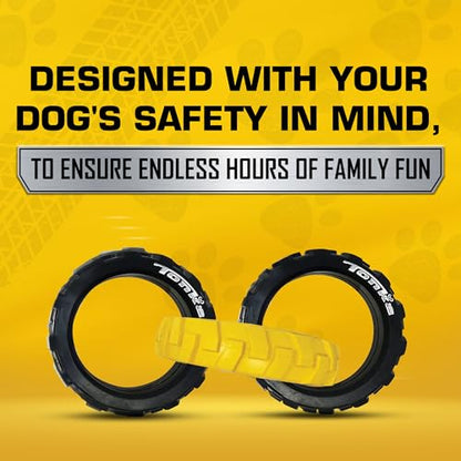 Tonka 3-Ring Tug Outdoor Dog Toy, 10.5 Inch Ring Dog Tug Toy for Medium and Large Breeds, Black/Yellow - size: 10.5 inch Rubber Flex Tread