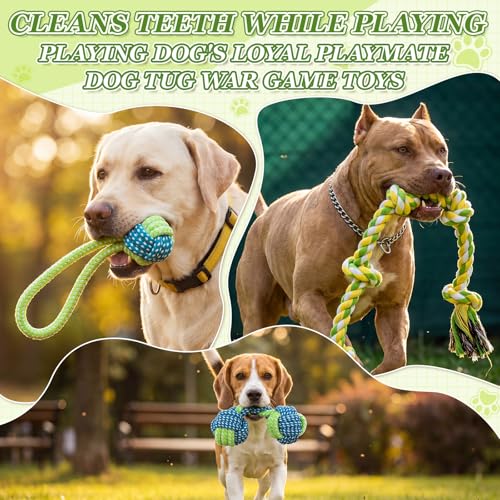 9 Pcs Dog Rope Toys with a 37.8" Heavy Duty Dental Rope Toy, Interactive Tough Chew Toys for Large Medium Aggressive Chewer, Tug of War and Fetch Toy for Teeth Cleaning, Stress Relief, Training - color: Green