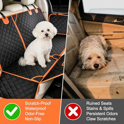 VIVOYAN Dog Car Seat Cover for Back Seat, Waterproof Heavy Duty Pet Protector with Hard Bottom Extender, Scratchproof Nonslip Hammock Fits Cars, Trucks & SUVs, Holds 400lbs, Mesh Window