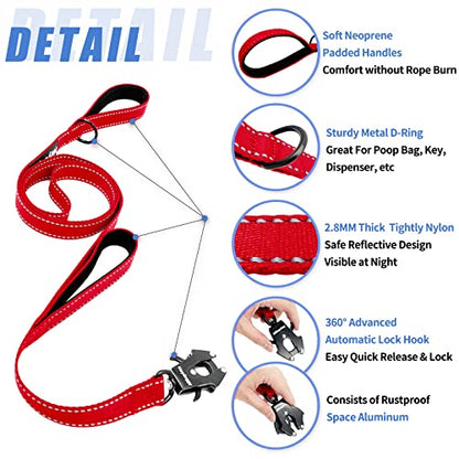 Strong Heavy Duty Dog Leash - 5ft Reflective Nylon Training Leash with Soft Padded Double Handle & Auto Lock Frog Clip - Safety Traffic Control for Large Medium Small Dogs No Pull Walk Red,5ft - color: Red, size: 5FT x 1" x 2.8MM