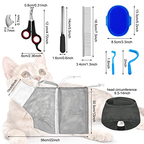 9 Pcs Cat Bathing Bag Set Cat Shower Bag Anti Bite and Scratch for Pet Grooming Washing Brush Comb Muzzle Nail Clipper Nail File Tick Tool(Blue, Gray) - color: Blue, Gray
